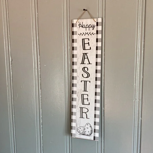 2/$20 NWT Beautiful Black & White Gingham Vertical Happy Easter Decoration Sign - Picture 8 of 12